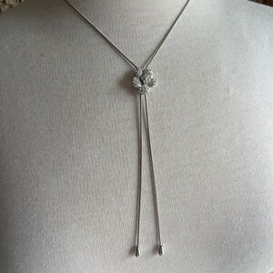 Silver Lariat Floral Rhinestone Pendant Bolo Necklace